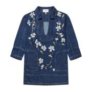 Munthe Elegant denimklänning med blommönster Blue, Dam