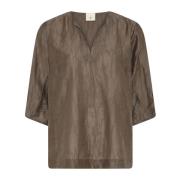 Heartmade Elegant V-ringad blus med fina detaljer Brown, Dam