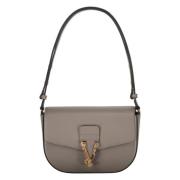 Versace Elegant läder axelväska med push-lock Gray, Dam