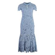 Self Portrait Anglaise Flared Hem Dress Blue, Dam