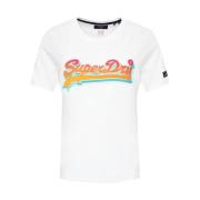 Superdry Tryckt Logga Bomull Crew Neck Tee White, Dam