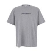 JW Anderson Grå Logo Broderad Crewneck T-shirt Gray, Herr