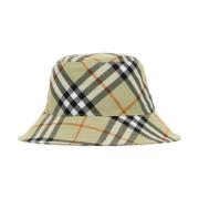 Burberry Check Bucket Hat med EKD broderi Beige, Dam