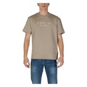 Replay Enkel T-shirt med rund hals i bomull Beige, Herr