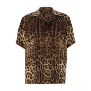 Dolce & Gabbana Leopard Print Cuban Collar Bowling Shirt Brown, Herr