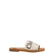 Chloé Vita Logotyp Canvas Sandaler Kvinna White, Dam