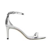 Stuart Weitzman Metalliska Blockklack Patentläder Sandaler Gray, Dam