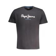 Pepe Jeans Svart Bomull T-shirt med Print Logo Black, Herr