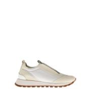 Brunello Cucinelli Vita Mocka Sneakers med Monile Insats White, Dam