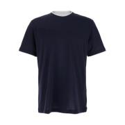 Eleventy Svart Crewneck T-shirt med lagerkrage Blue, Herr