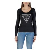 Guess Svart Rhinestone Logo Långärmad T-shirt Black, Dam