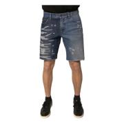 Dolce & Gabbana Tattered Bermuda Denim Shorts Blue, Herr