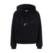 Chloé Svart Logohoodie med Metallhänge Black, Dam