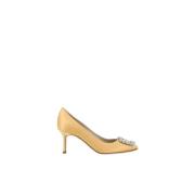 Manolo Blahnik Gula Sidensatin Kristallpumps Yellow, Dam