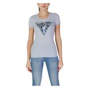 Guess Blå Tryckt Crew Neck T-shirt Blue, Dam