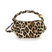 Ganni Leopard Mini Handväska med Logo Plaque Multicolor, Dam