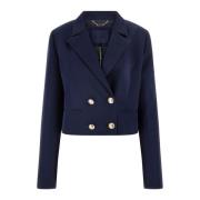 Guess Dubbelknäppt Crop Blazer i Blå Blue, Dam