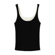 Twinset Svart Ribbad Topp med Scoop Neck Black, Dam