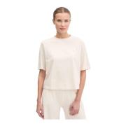 Guess Bomull Logo T-shirt - Beige Rund Hals Kort Ärm Beige, Dam