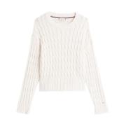 Tommy Hilfiger Stickad Crewneck Tröja med Sänkta Axlar Beige, Dam