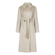 Max Mara Elegant Dove Grey Double-Breasted Coat Beige, Dam