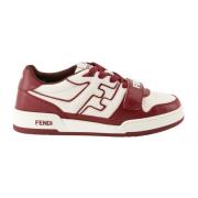 Fendi Vita och Bordeaux Läder Sneakers Red, Dam