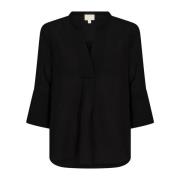 Soaked in Luxury Elegant Svart Blus med V-Hals Black, Dam