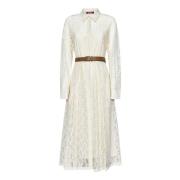 Max Mara Ivory Blommig Spets Midi Klänning White, Dam