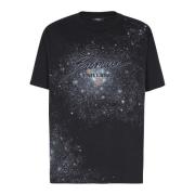 Balmain Tryckt Univere-logotyp och tjära T-shirt Black, Herr