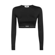 MSGM Crop Top med Kontrasterande Logo Black, Dam