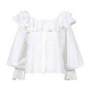 MSGM Vit Bomull Ruffle Skjorta White, Dam