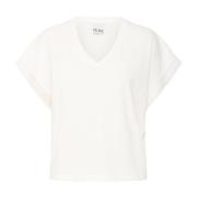 ICHI Feminin Cloud Dancer T-shirt med broderade kanter White, Dam