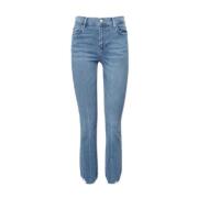 Frame Hög Straight Raw Fray Jeans Blue, Dam