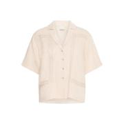 ICHI Elegant kortärmad broderad blus Beige, Dam