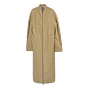 Alysi Lång teknisk trenchcoat med ribbstickad krage Beige, Dam