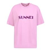 SUNNEI Lila bomull T-shirt med broderad logotyp Purple, Dam