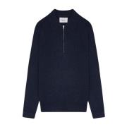 NN07 Navy Melange Half Zip Polo Blue, Herr