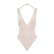 GAUGE81 Nude Deep V-Neck Body Beige, Dam