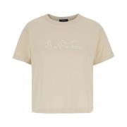 A.P.C. Beige Logo Print Bomull T-shirt Beige, Dam