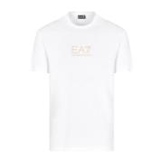 Emporio Armani EA7 Minimalistisk Vit T-shirt med Guldlogga White, Herr