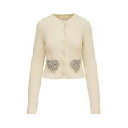 LOVESHACKFANCY Hjärtkardigan Wonderland Shimmer Beige, Dam