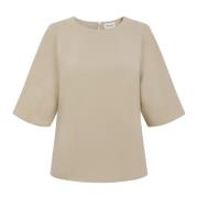 P.A.R.O.S.H. Beige Cady Blus Rund Hals Beige, Dam