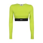 MSGM Crop Top med Logodetalj Green, Dam