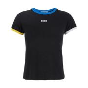 MSGM Svart Broderad Logotyp T-shirt Kvinna Bomull Black, Dam