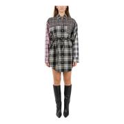 MSGM Tartan Ull Oversized Skjortklänning Multicolor, Dam