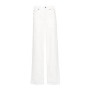 CELINE Denim Flared Jeans med läderpatch White, Dam