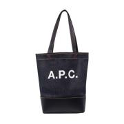 A.P.C. Marinblå Bomull Läder Tote Väska Blue, Dam