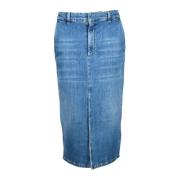 Marella Denim Lång Knäppt Ficka Kjol Blue, Dam