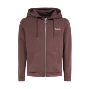 BALR. Ribbed Knit Full Zip Hoodie Brown, Herr