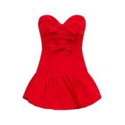 LOVESHACKFANCY Woodlow Bow Mini Klänning Red, Dam